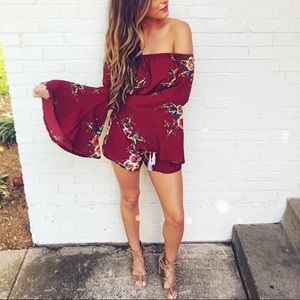 Burgundy floral romper